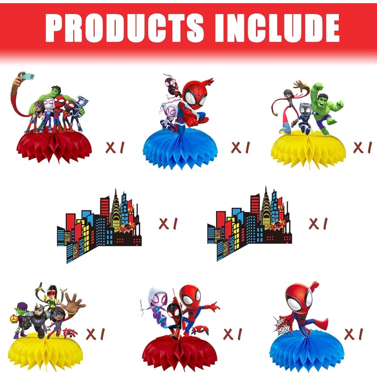 Spider and His Amazing Friends Themed Table Decorations Honeycomb Centerpieces Spider and His Amazing Friends Birthday Party Decorations Supplies for Boys and Girls 8 Pieces