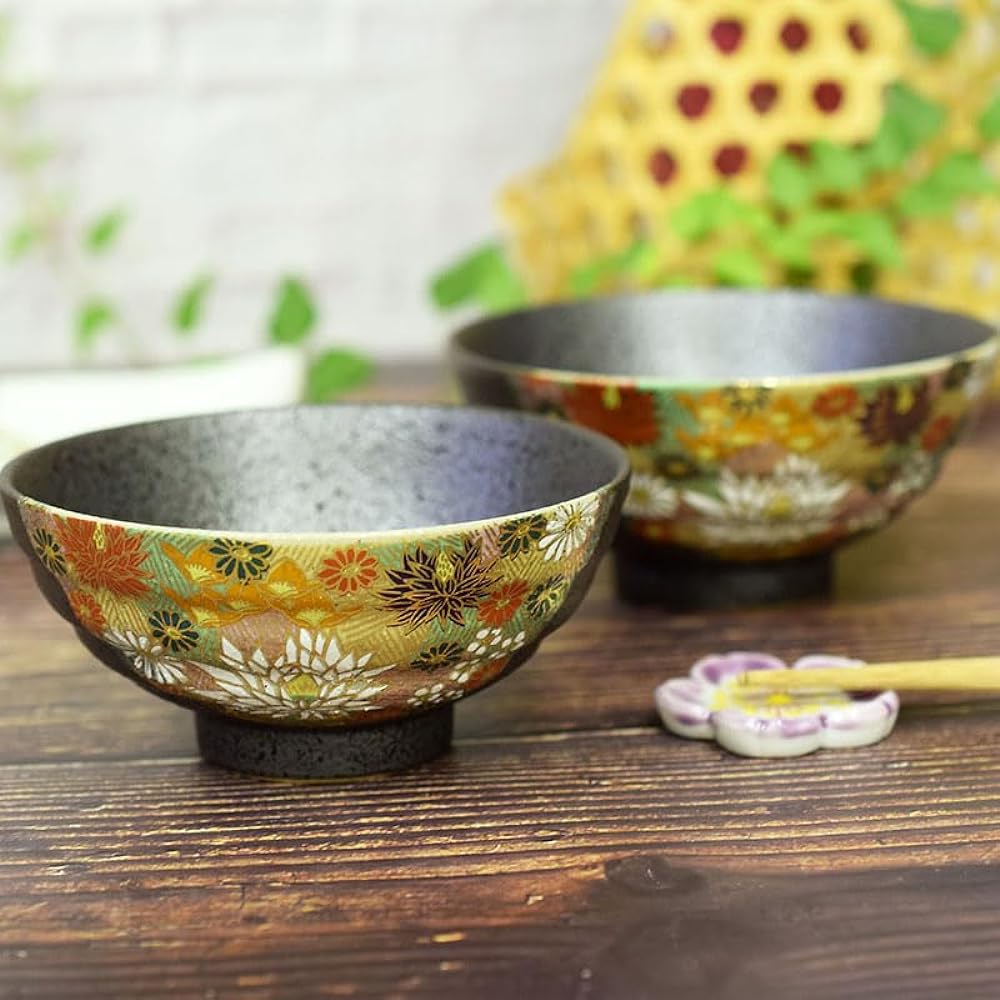 Couple's Tea Bowl, Stylish Tableware, Kutani Ware, Pair, Rice Bowl, Kinkazume, Ceramic Tea Bowl, Brand, Japanese Tableware, Made in Japan