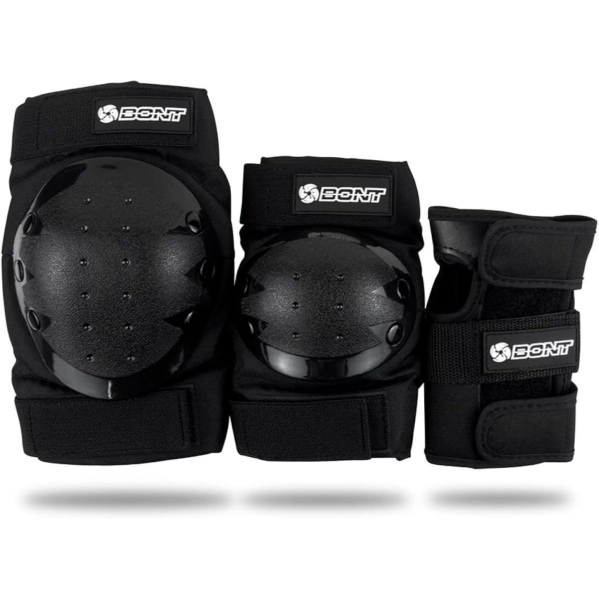 Bont Skates - Kids Bont Black Protective Pad Set with Knee Pads, Elbow Pads, and Wrist Guards (Black Small)