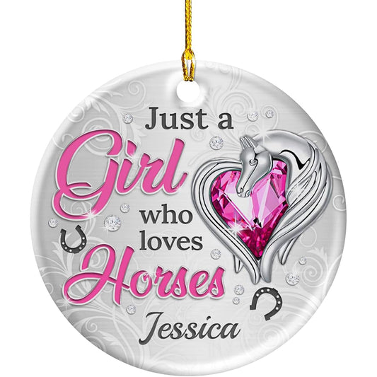 wowcugi Personalized Horse Ornament Girl Who Loves Horses Ornament Jewelry Drawing Style Christmas Ceramic Ornament Christmas Tree Keepsake Gifts for Women Girls Lady Horse Lover Horse Riding