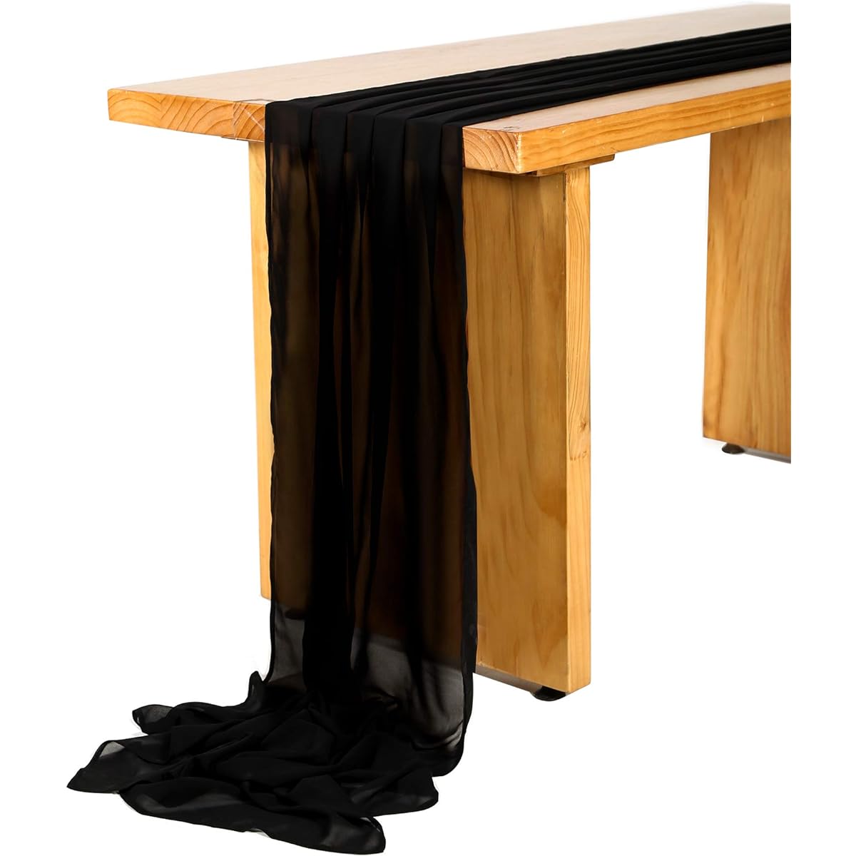 SHERWAY 27" x 168" Black Wedding Chiffon Table Runner, Extra Long 14' Soft Semi Sheer Tablecloth Table Overlay for Rustic Wedding Bridal Shower Baby Shower Party Table Decorations