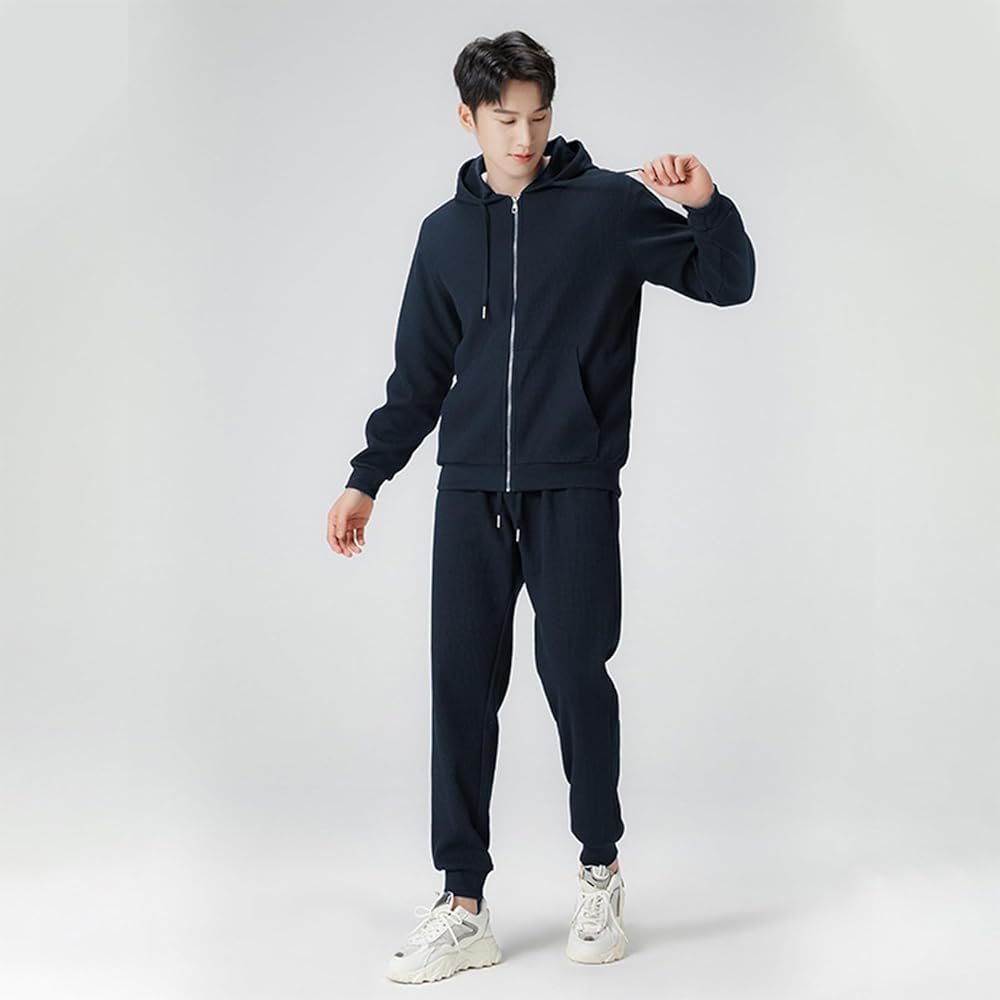 [aterudo] Men's Jersey Top and Bottom Set, Sweat Setup, Plain Parka, Sweat Absorbent, Autumn/Winter Clothes, Cotton, Running Wear, Room Wear, Hooded Sportswear