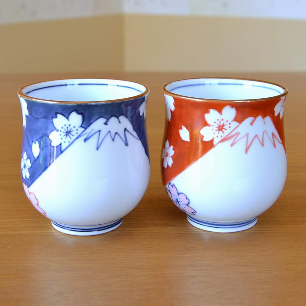 Pair of teacups, present, gift boxed, stylish, Arita ware, Mt. Fuji, Nabeshima Fuji, couple's teacup, gift boxed, gift wrapped, made in Japan