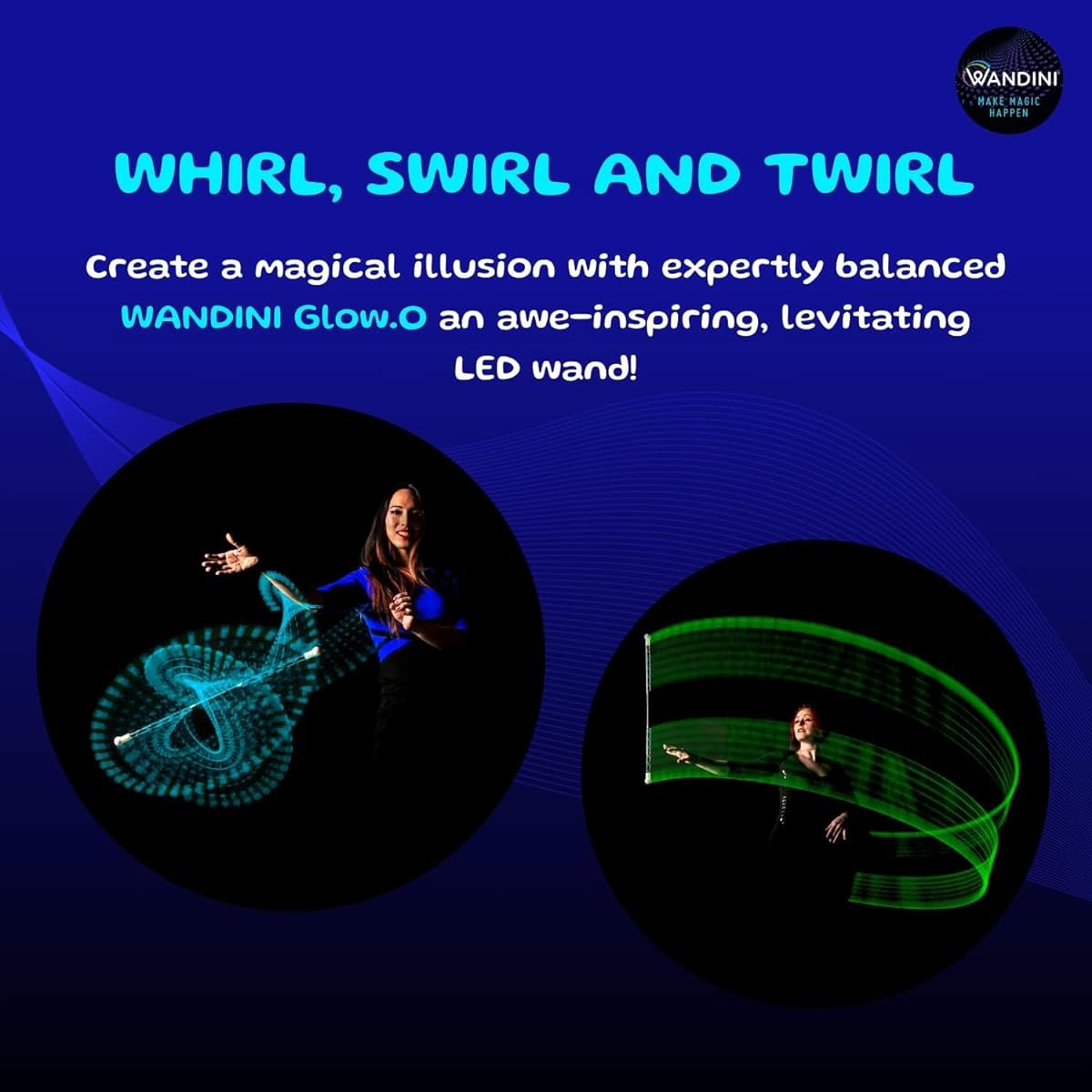 Wandini Glow.0 Magic Wand Foldable LED Floating Wand USB Rechargeable Floating Wand LED Light Wand 22 Color Light Modes Patented Expertly Balanced LED Flow Wand Floating Wand