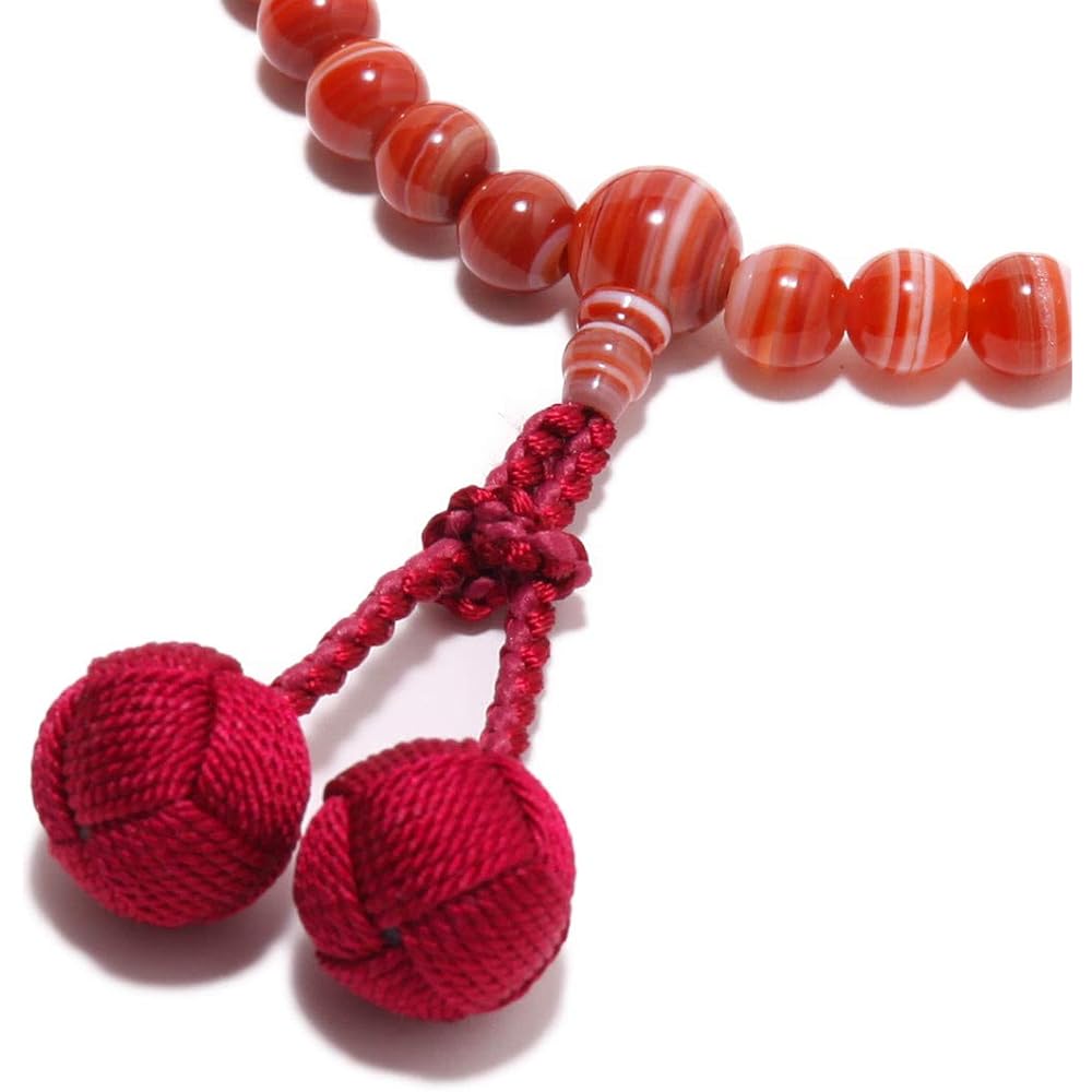 Nenjudo <Made in Japan> Prayer beads for women High quality natural stone Red striped agate (Akashima agate) Pure silk tassel Comes with a prayer bead bag Can be used by all denominations Handmade prayer beads Domestic recitation [Long-established prayer