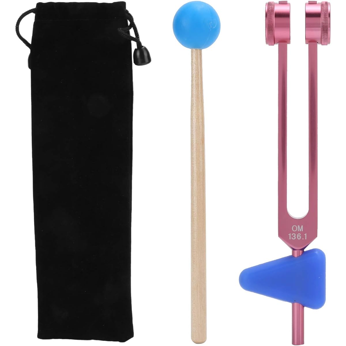 Tuning Fork Set OM 136.1HZ Aluminum Alloy Tuning Fork Sound Healing Therapy Tuning Fork with Hammer & Storage Bag for Meditation/Yoga etc. Rose Pink