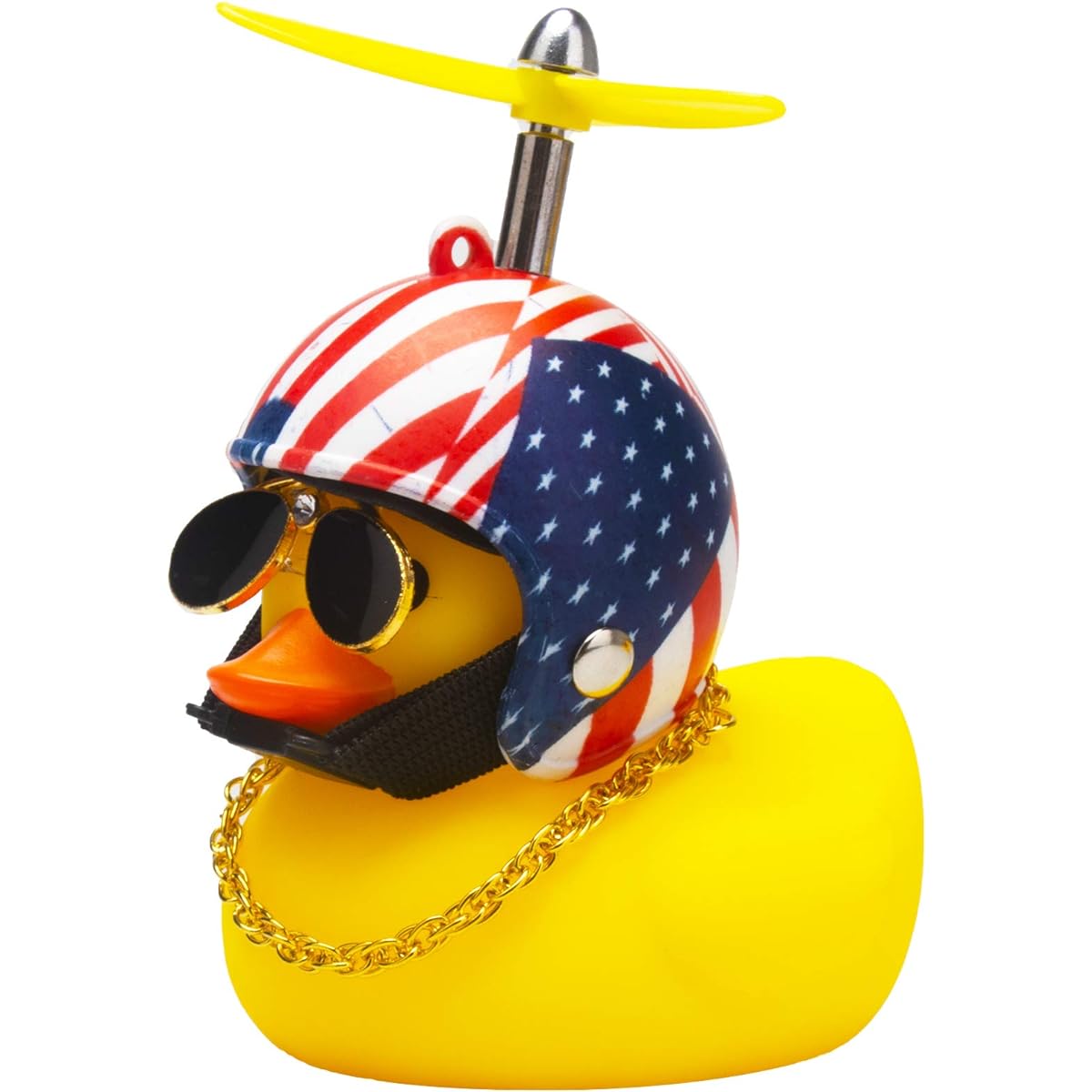 wonuu Rubber Duck Toy Car Ornament Yellow Duck Car Dashboard Decoration with Propeller Helmet (S-American Flag)