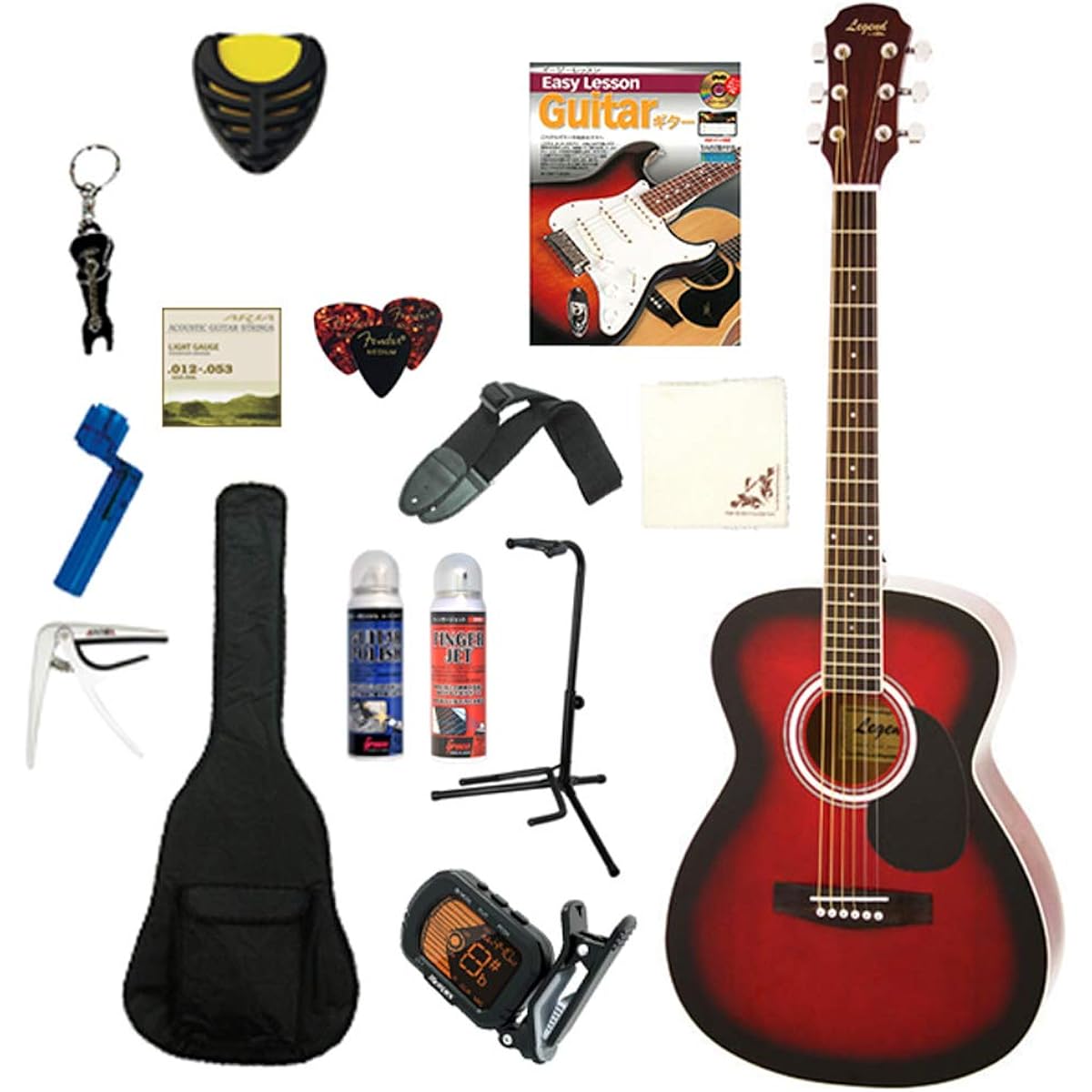 Legend Acoustic Guitar Beginner's 15-piece Set LEGEND FG-15 RS Red Shade