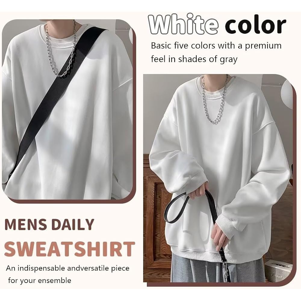 [Fuyumoe] Men's Sweatshirt, Large Size Clothes, Men's Sweatshirt, Long Sleeve, Spring Clothes, Men's Sweatshirt, Casual, Oversized, Loose, BIG, Big Silhouette, Plain, Tops, Spring, Autumn, Winter