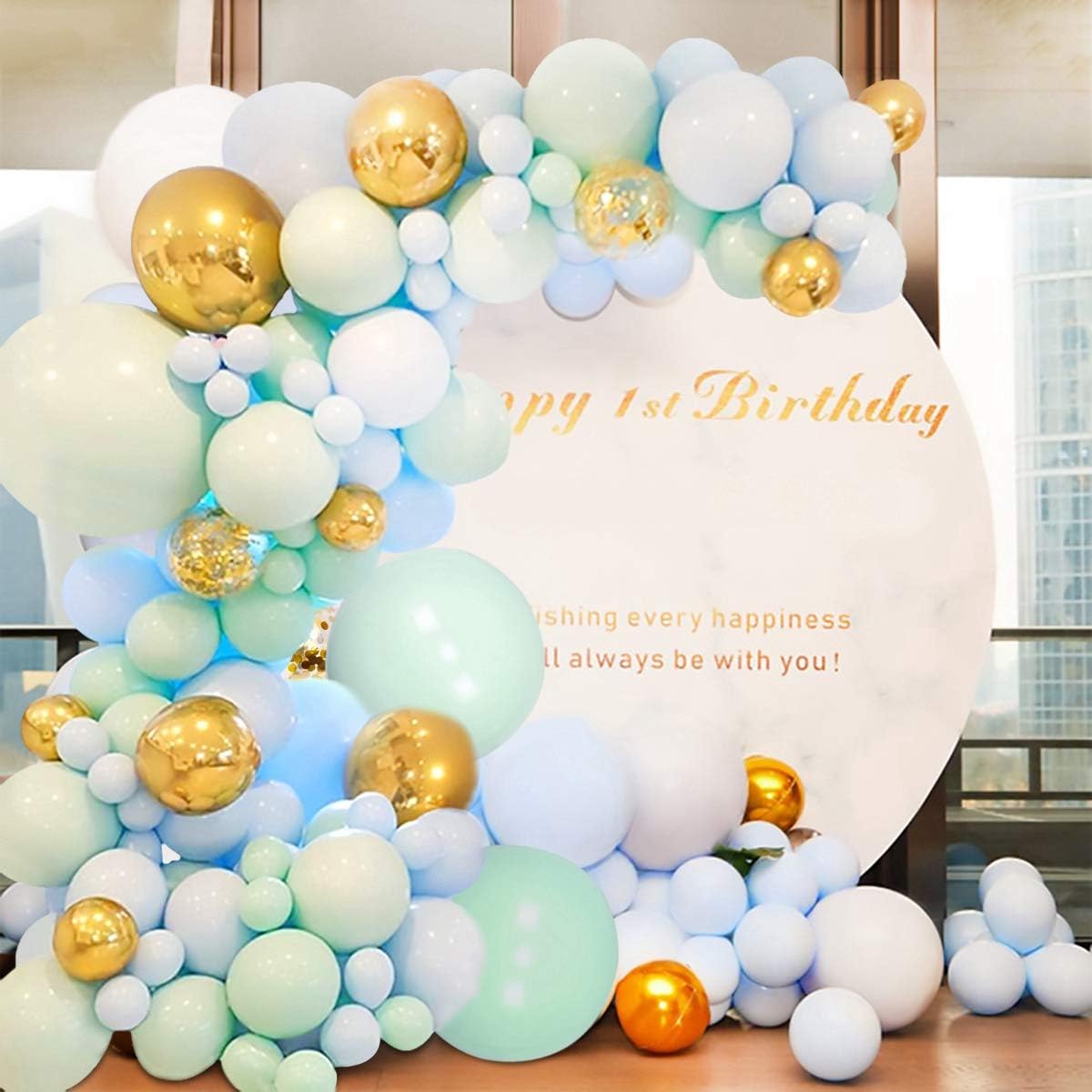 Blue Balloon Garland Arch Kit - Baby Shower Decorations for Boy, 124 Macaron Latex Balloons, Blue Confetti Balloons, Balloon Garland Strip, Boy Birthday Party Decorations for Elephant Theme Baby Shower, Wedding