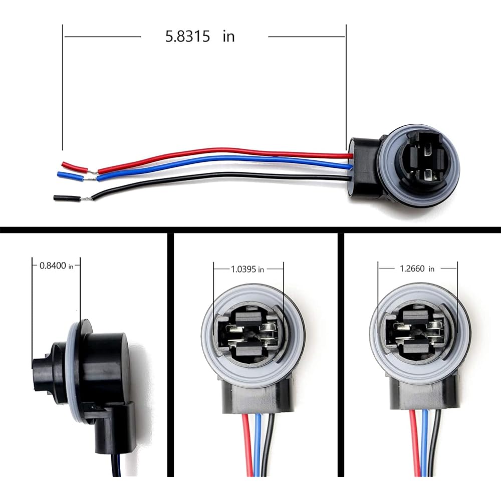 (Set of 2) Muzzys 3157/4157 Wire Harness Pigtail Socket for LED and Standard Bulbs Turn Signal Brake Light DRL Daytime Running Light Backup Reverse Light