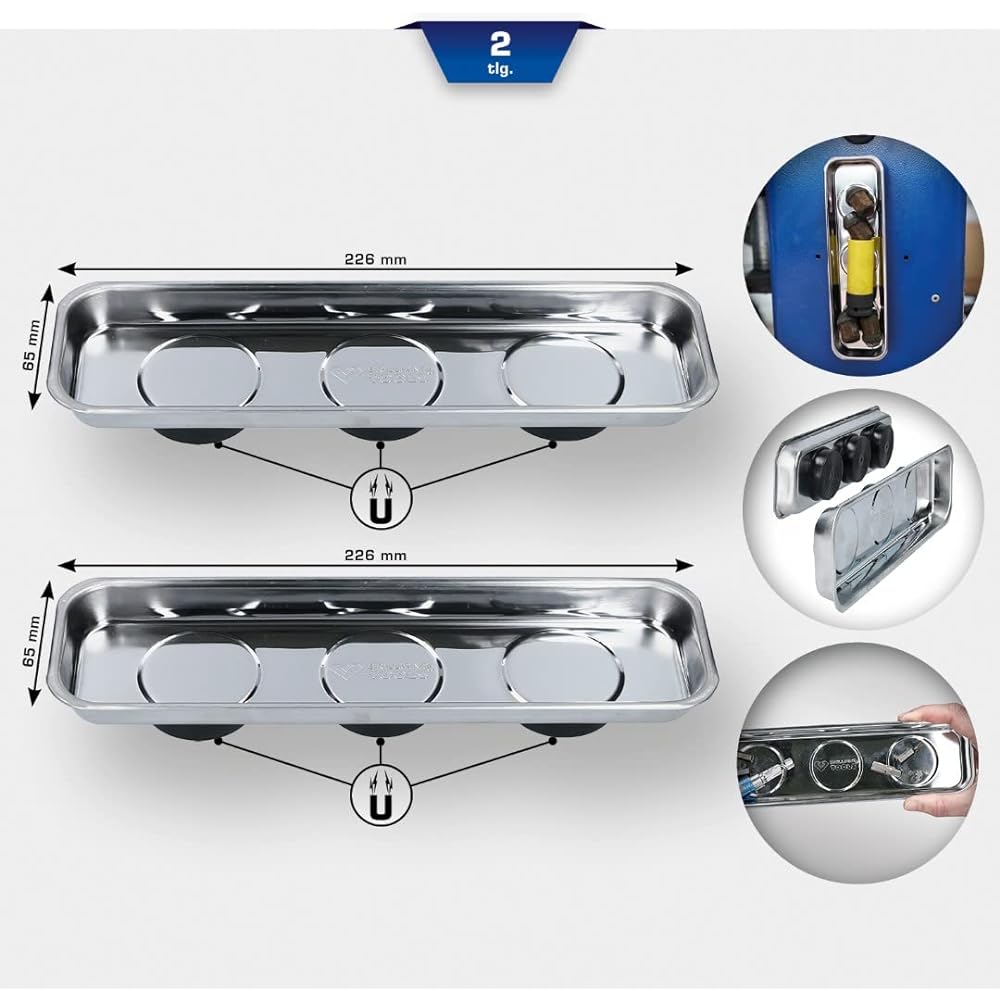 KS Tools Stainless Steel Magnetic Tray Shell Set 65 x 226mm 2 pieces BT691155