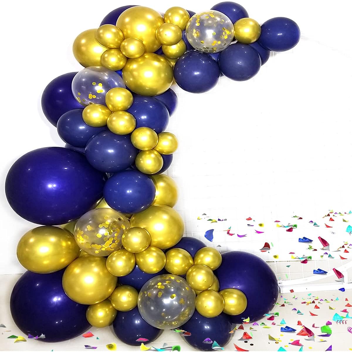 Latex Balloons Navy Blue Gold Balloon Garland, Metallic Gold Navy Blue Gold Confetti Latex Balloons, 45.72cm 10.44cm 5" Latex Balloons Graduation Birthday Party Baby Shower Decorations, Pack of 87