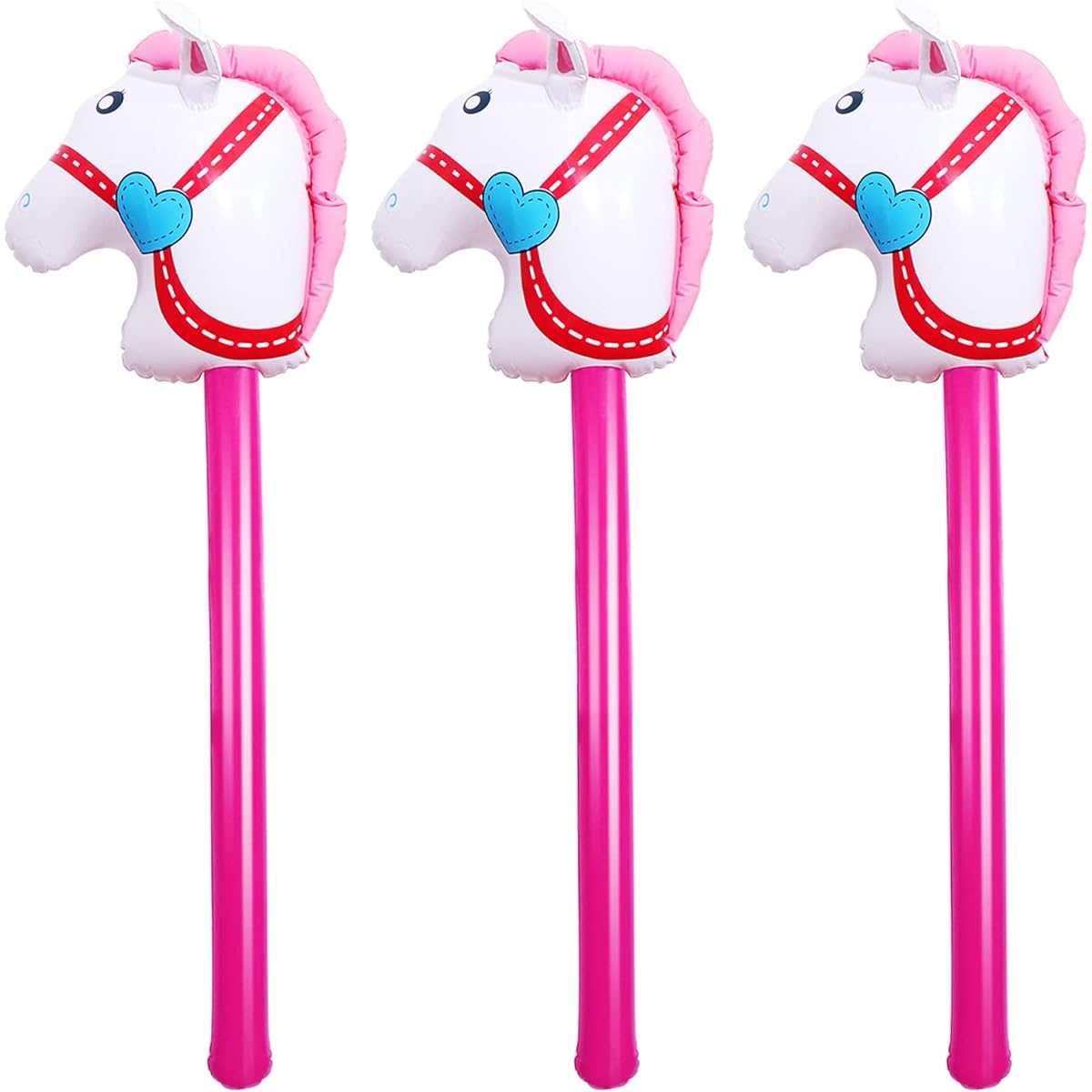 OBANGONG Inflatable Stick Horse Inflatable Horse Head Stick Balloon Funny Stick Horse Toys for Kids Inflatable Horse Birthday Cowboy Party Supplies 3pcs
