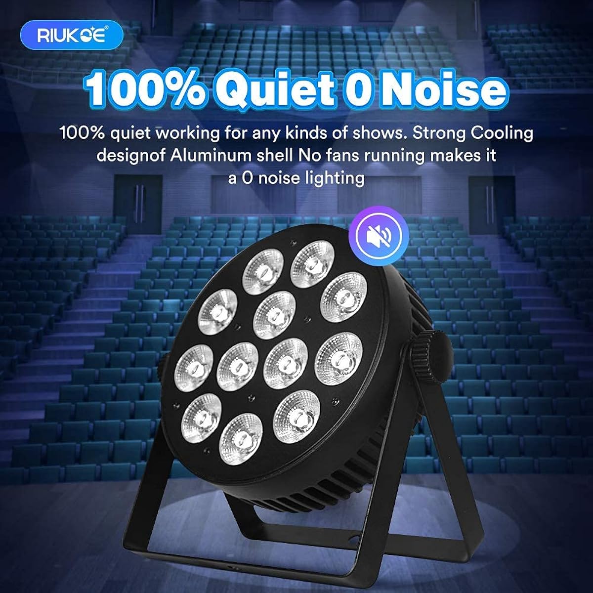 RIUKOE LED Par Aluminum Cast Accent Light DMX Stage Light RGBW Dimmable DJ Light Sound Activation Powerful Slim LED Wash Uplight for Church Wedding Club Live Show