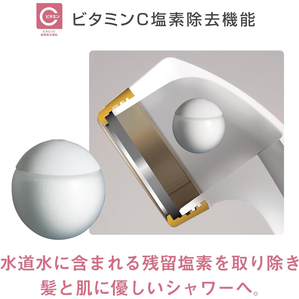Aramic Shower Head, Water Saving, High Water Pressure, Chlorine Removal, Protects Hair Beauty, Vitamin C Balls, 6 Pieces, Salon Style Shower, Skin Care, White, Made in Japan ASSB-K6