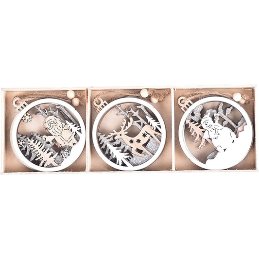 voiyio 6pcs Creative Christmas Tree Ornament Reindeer Snowman Christmas Round Hanging Pendant Decoration for Home Holiday Shop Store (A)