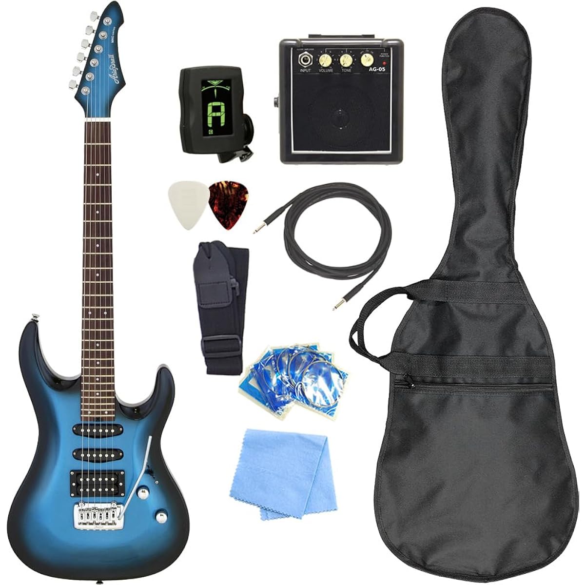 Electric guitar beginner set AriaProII MAC-STD MBS Aria with mini amp 9-piece set [98765]