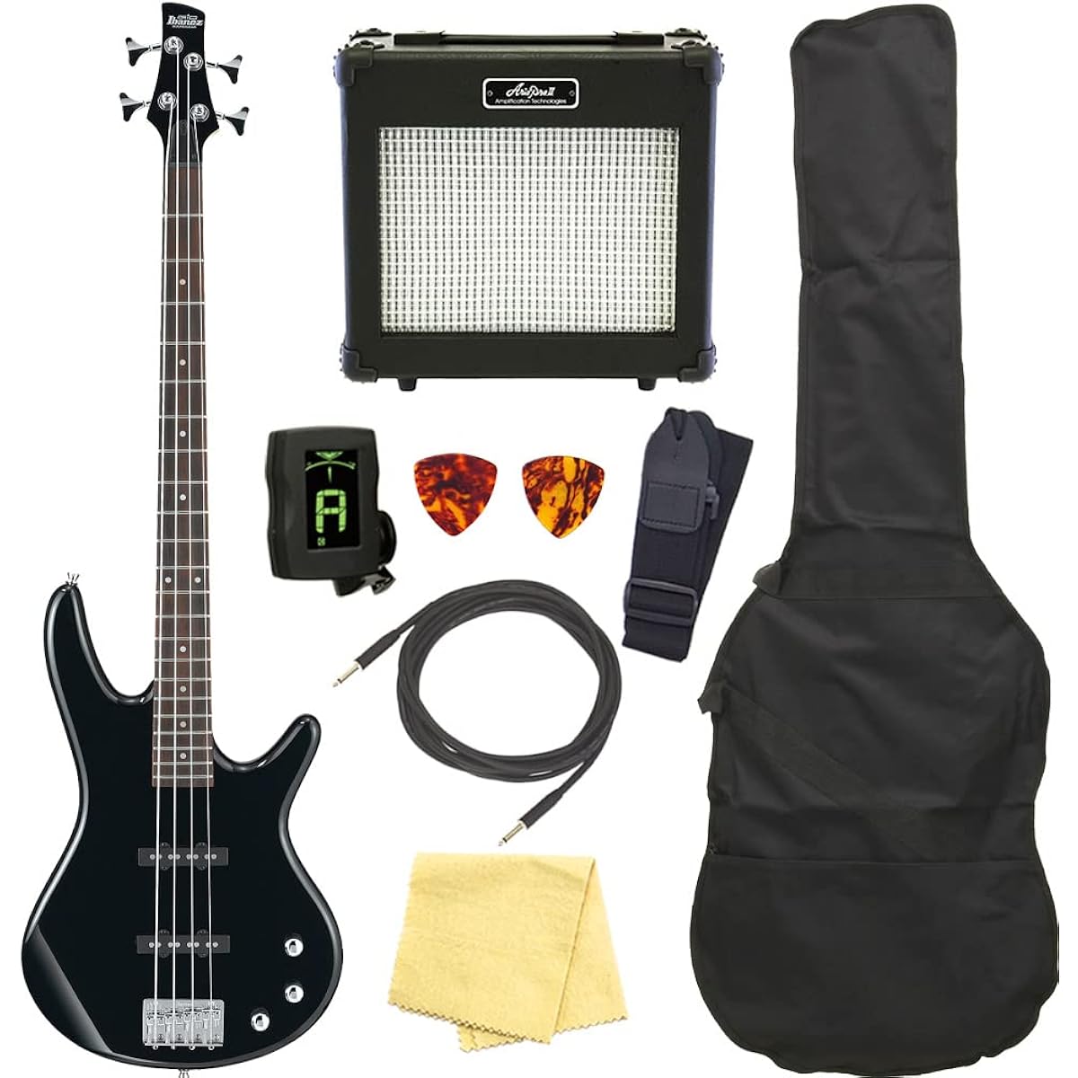 Ibanez GSR180 BK 4-string electric bass guitar for beginners, basic 8-piece set
