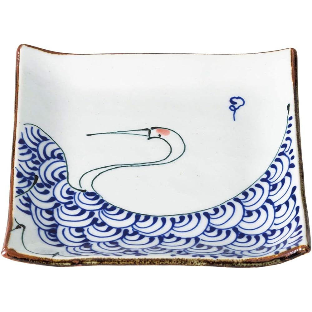 Saikai pottery, Hasami ware kotohogi square plate large crane 19785