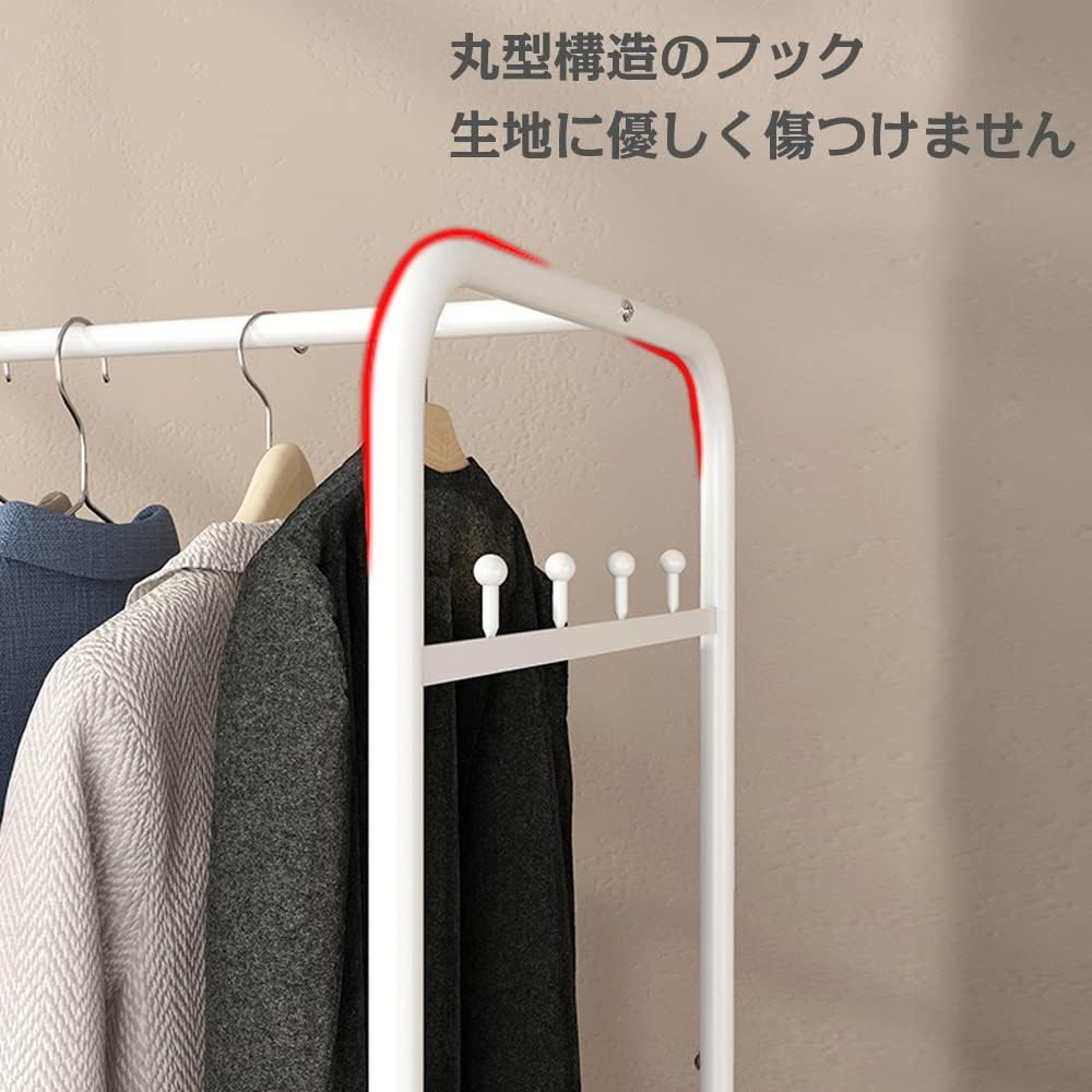 UNHO Hanger Rack, Slim Coat Hanger with Casters, Clothes Rack, 2 Tiers, White, Coat Rack, Sturdy, Pipe Hanger with Shelf, Stylish, White, Width 60 x Height 150 cm