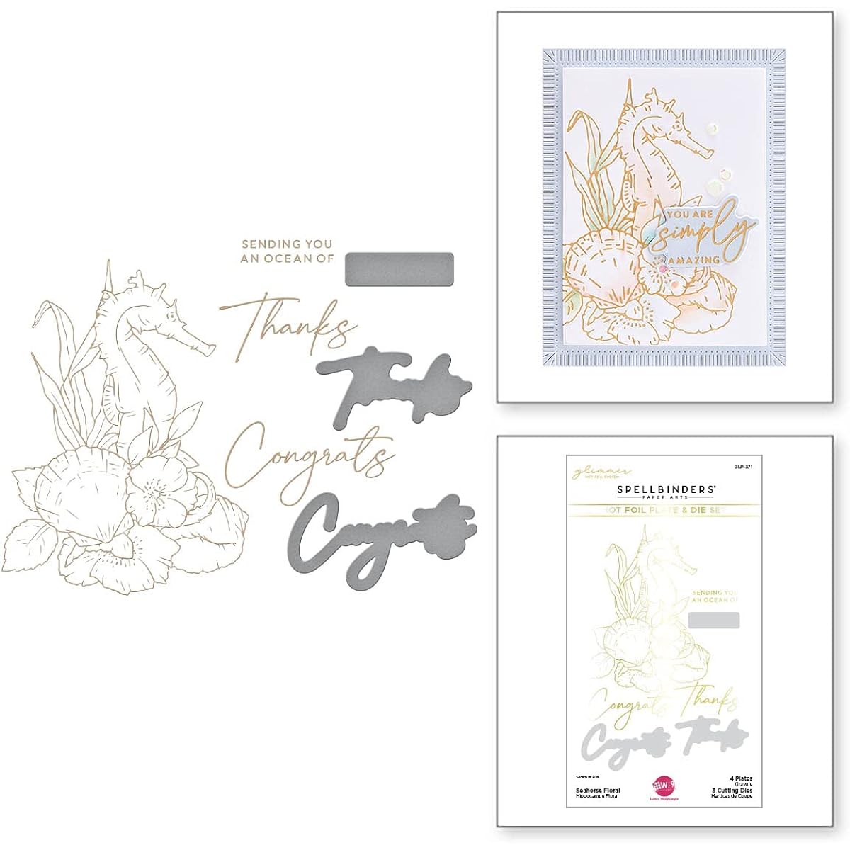 Spellbinders Seahorse Floral by Dawn Woleslagle Glimmer Hot Foil Plate & Die Set Metal