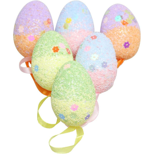 Amosfun 18Pcs Decorative Hanging Easter Eggs Foam Easter Egg Ornaments for DIY Crafts Home Decoration
