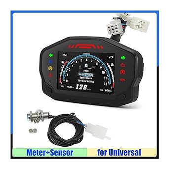 LED Indicator Odometer Fits 2 4 Cylinder Speed Alarm 12V Universal Motorcycle LCD Digital Speedometer TFT Screen Motorcycle Odometer Gauge Tachometer (Color : With Sensor)