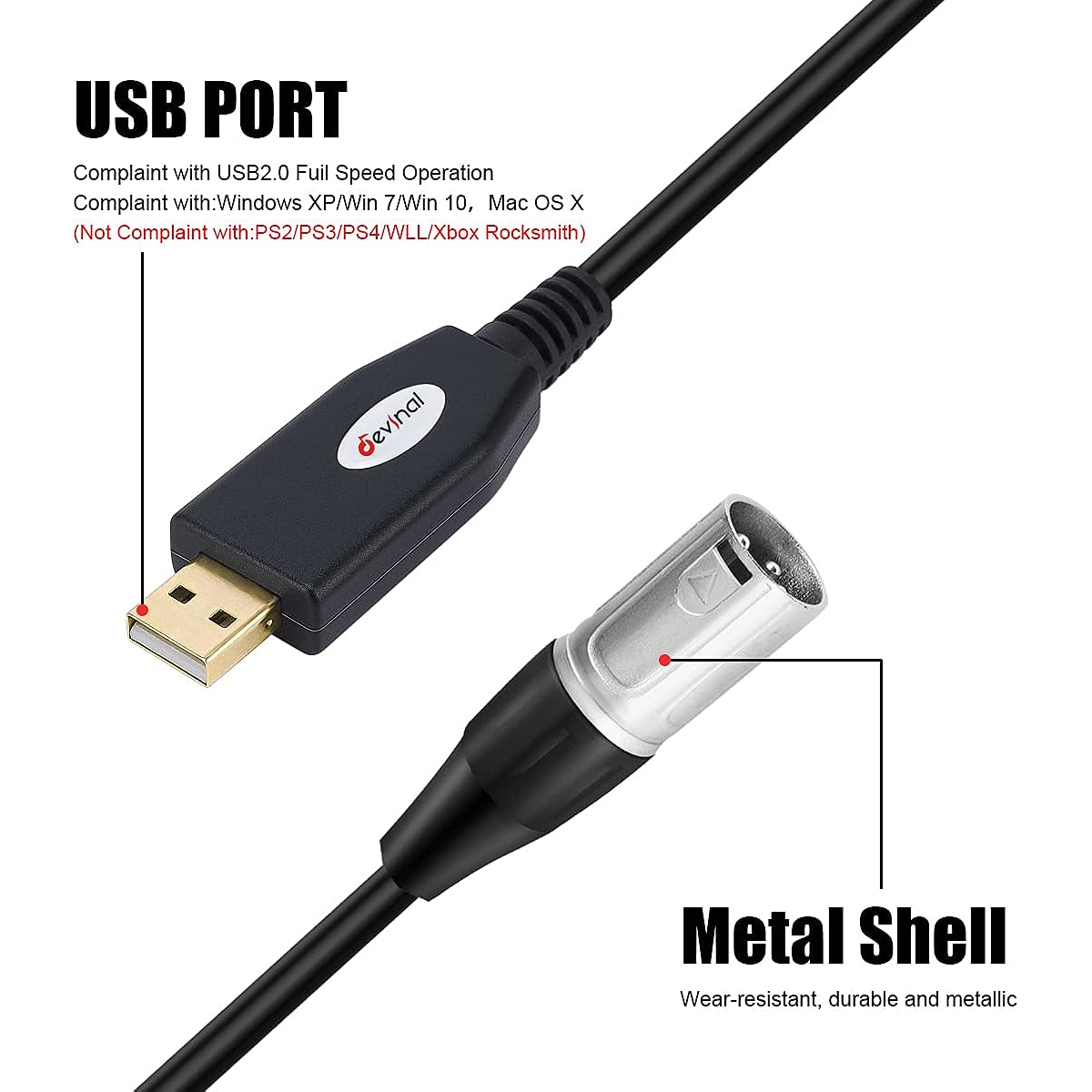 Devinal USB to XLR Audio Cable USB to Dual XLR Male Output Cord PC USB to Stereo Audio Cable Converter for Amplifier, Speakers, etc. 10ft