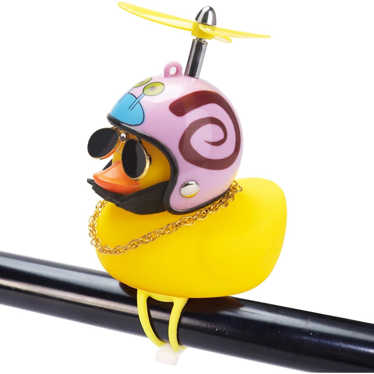 wonuu Rubber Duck Toy Car Ornament Yellow Duck Car Dashboard Decoration Squeeze Duck with Bike Horn and Propeller Helmet