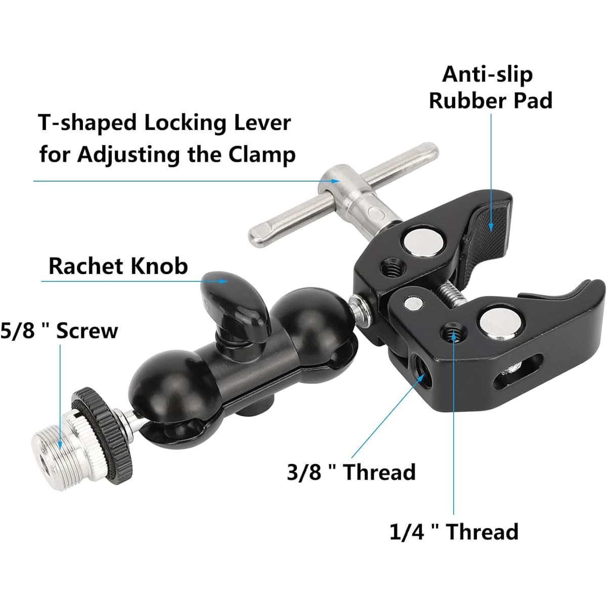 CAMVATE Crab Clamp & 360° Ball Head with 5/8"-27 Thread for Microphone (2pcs) - 3130