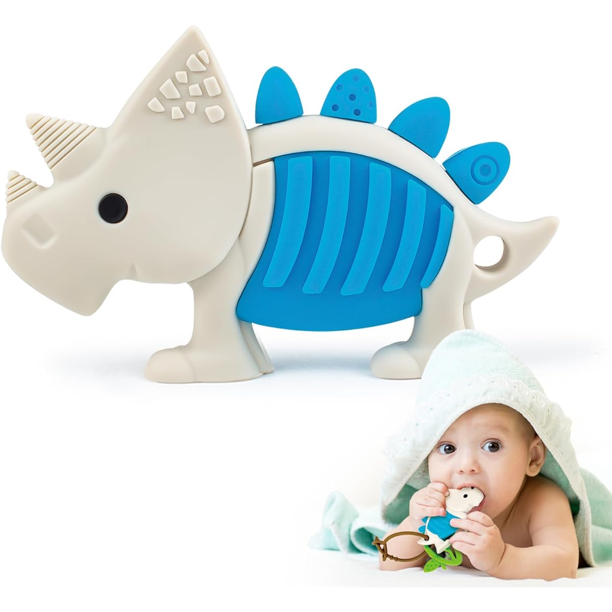 Teddy Run Baby Teething Toys - Dinosaur Silicone Baby Teethers Relief for Babies 3-6, 6-12 Months, BPA-Free Teether Gifts Baby Shower Toy Easy-to-Hold Soothing Teether for Toddlers and Infants(Blue)