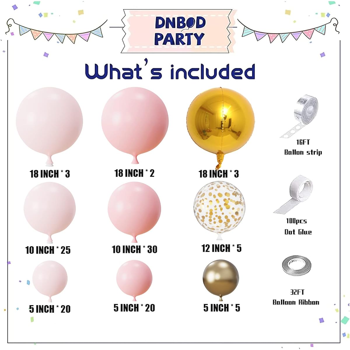 Macaron Pink Balloons Garland Arch Kit Pink White Gold Latex Balloons with 4D Globe and Gold Confetti Balloons for Wedding Birthday Party Decoration Baby Shower