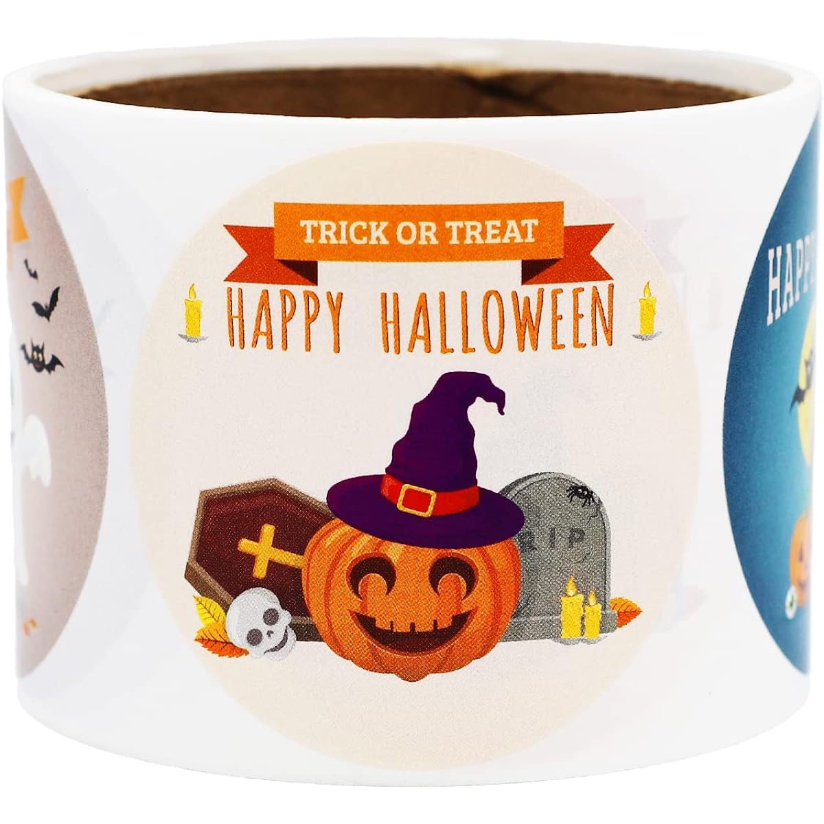 Happy Halloween Stickers 2.5" Circle Dots 4 Designs Total 100 Stickers
