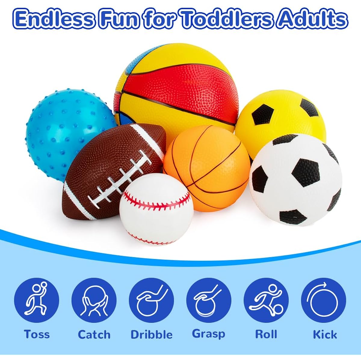 Toddler Balls 1-3 Toddler Sports Toys Set of 7 Kids Balls Soft Foam Baby Sports Balls Soccer Ball Basketball Baseball Rugby Bounce Ball Playground Indoor Outdoor Toy Gift with Bump/Bag