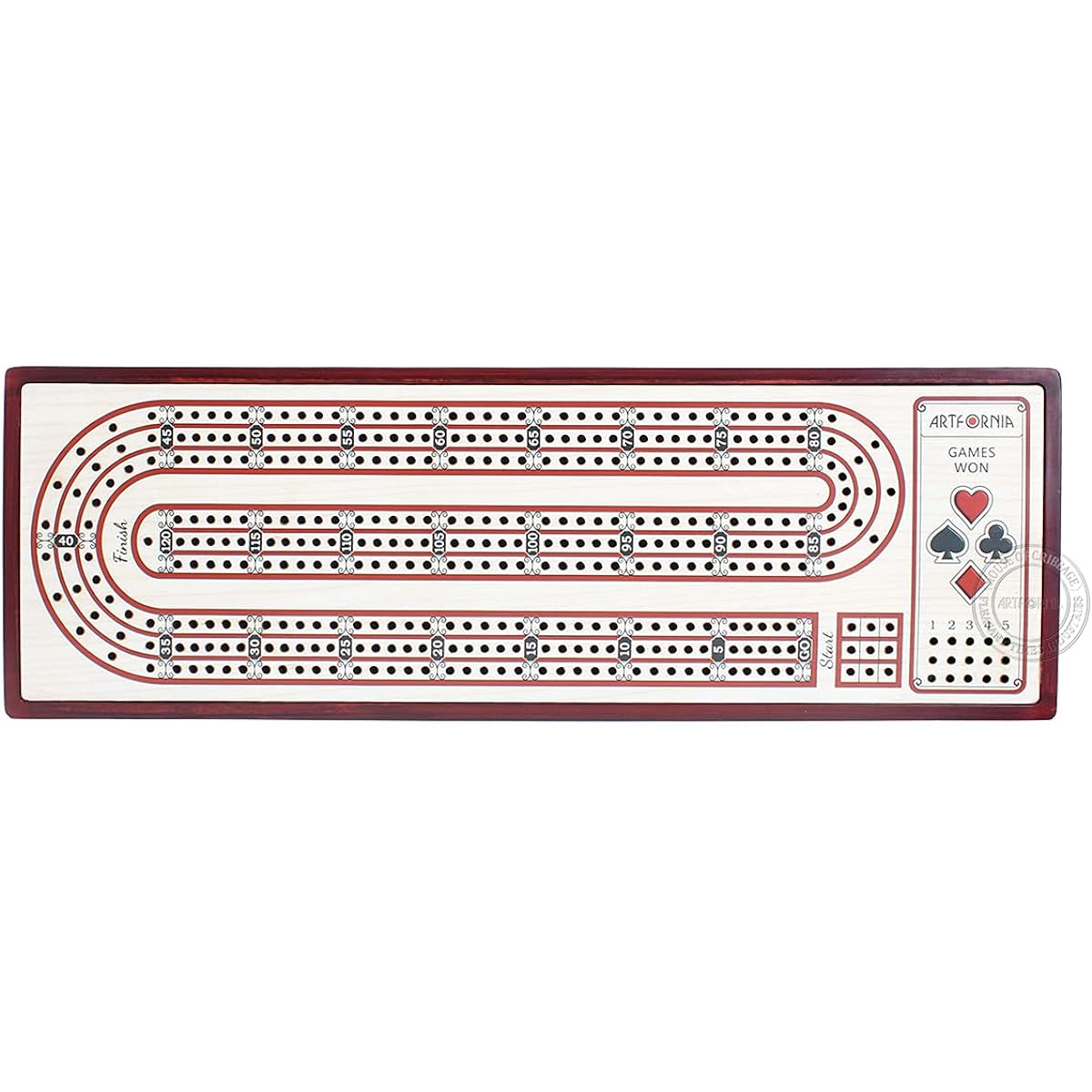 House of Cribbage - Artfornia Series - Wooden Cribbage Board Alphabet E Shape 3 Consecutive Tracks with Peg Storage Drawer