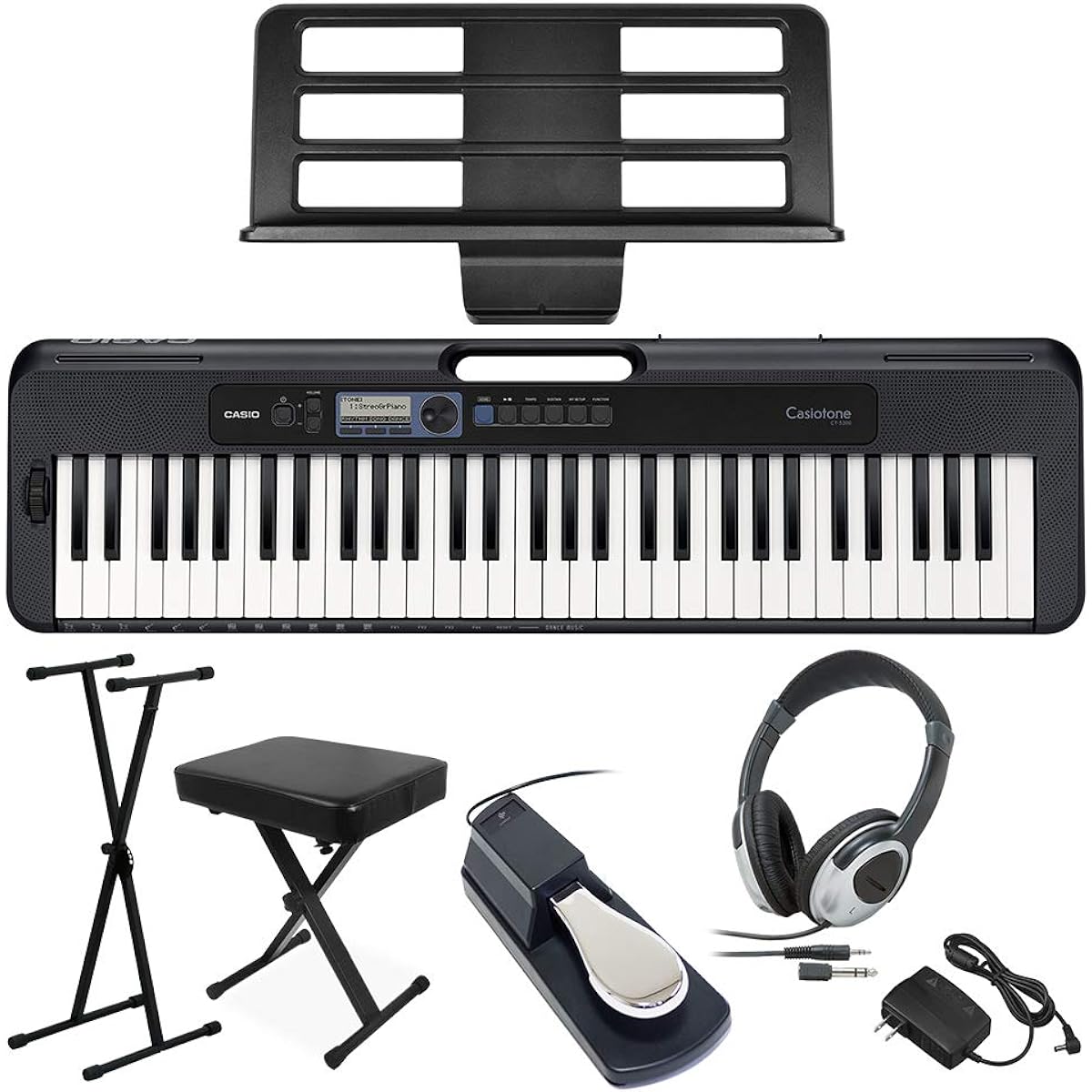 CASIO CT-S300 Stand, Chair, Headphones, Pedal Set 61 Keyboard Casiotone Keyboard Electronic Piano