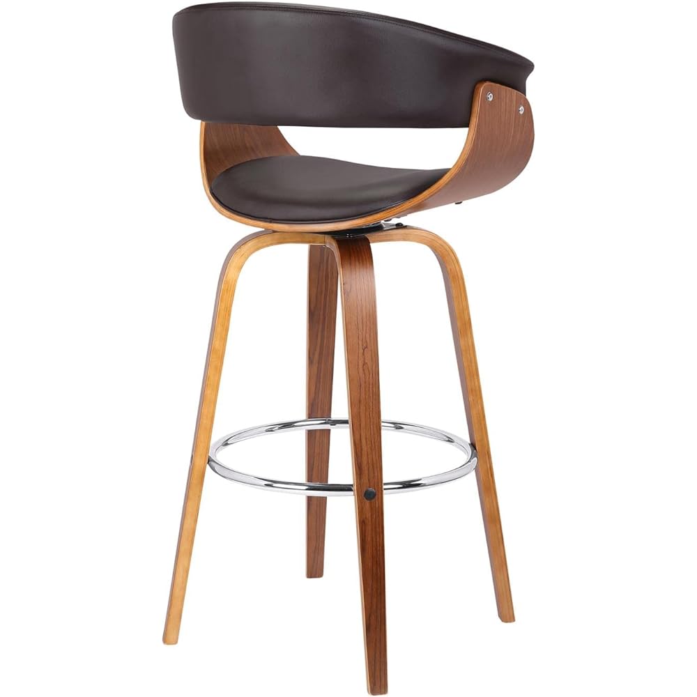 Armen Living Julyssa Rotating Bar Stool Brown Faux Leather/Walnut Wood Counter High Chair 66cm [Regular Japanese Import Product]