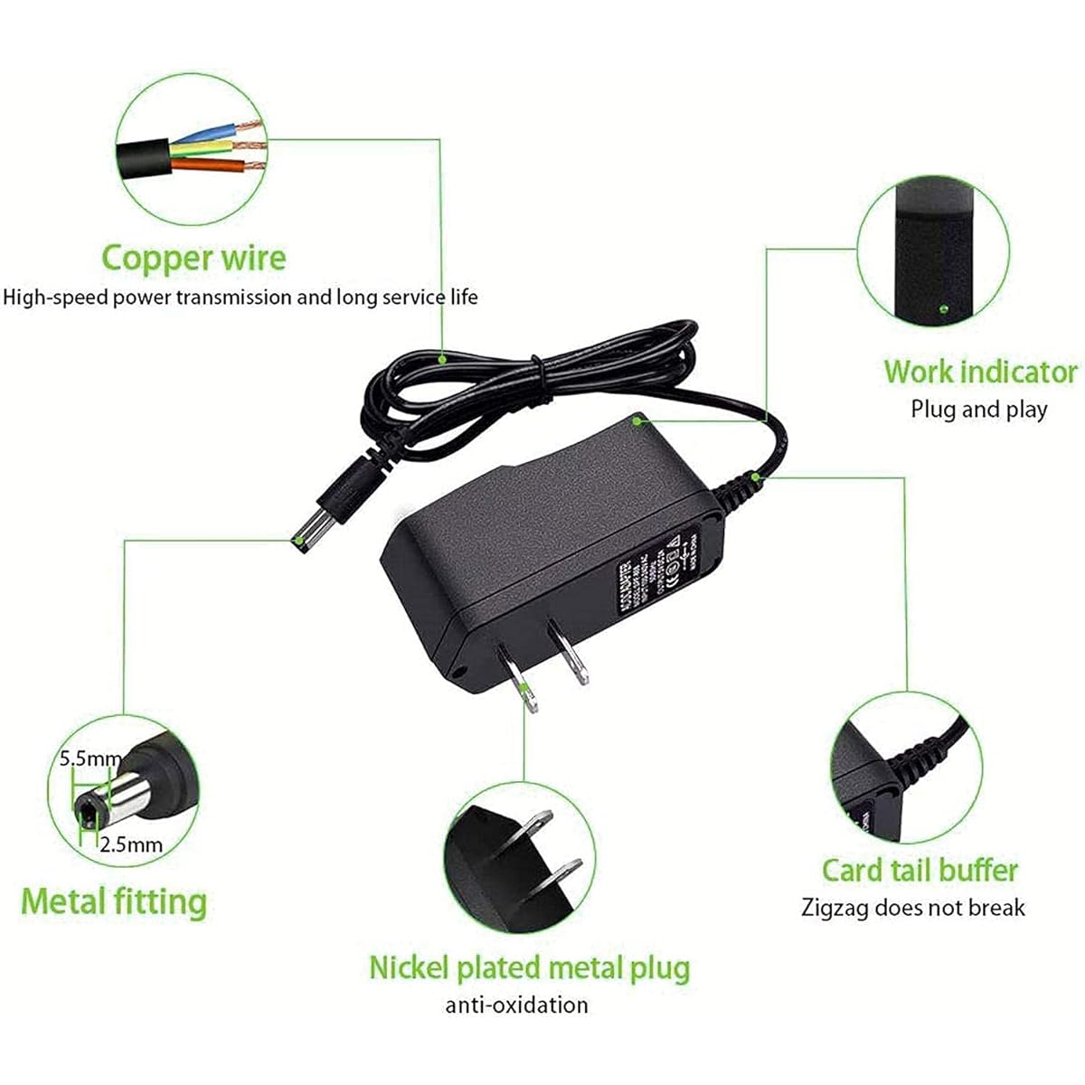 5V 1A Power Adapter, 5V 1A AC DC Adapter, AC 100-240V to DC 5V, 5.5X 2.5mm DC Plug, Input 110V-240V, Output 5V 1A 5W, with DC Female Connector for Camera Route Hub CCTV (5V 1A 5W)