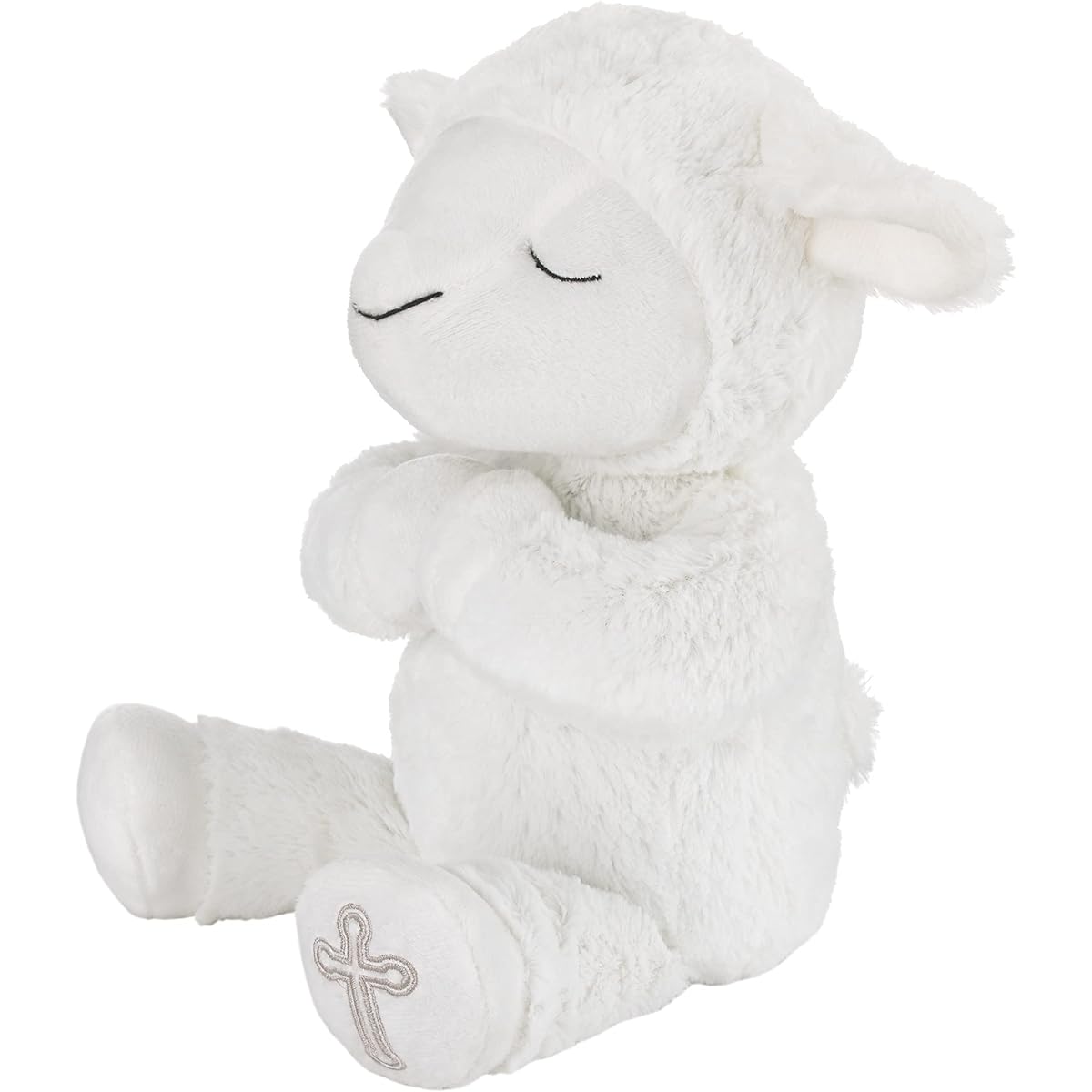 Little Love by NoJo Baptism White Plush Lamb with Praying Hands and Embroidered Cross