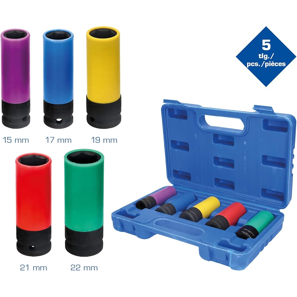 KS Tools 1/2" Impact Socket Set for Aluminum Rims 15 / 17 / 19 / 21 / 22mm 5 pieces BT691010