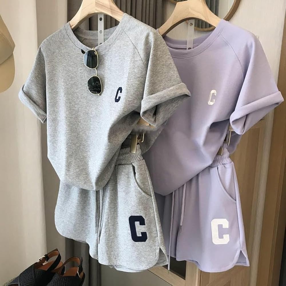 [KOREARU] Korean Clothing, Korean Fashion, Spring/Summer, Short Sleeve, 2 Piece Set, Jersey, Women's, Shorts, Top and Bottom Set, Half Sleeve Shorts, Sweatshirt, Loose Sweatshirt, Casual, Yoga, Sports, Training, Loungewear, Loose, Large Size