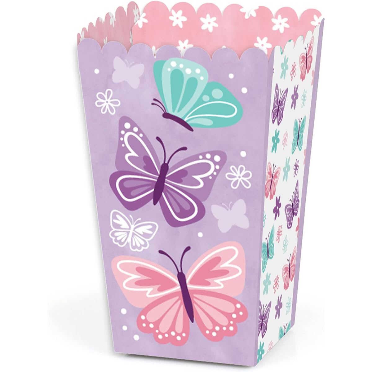Big Dot of Happiness Beautiful Butterfly - Floral Baby Shower or Birthday Celebration Popcorn Treat Box - Set of 12