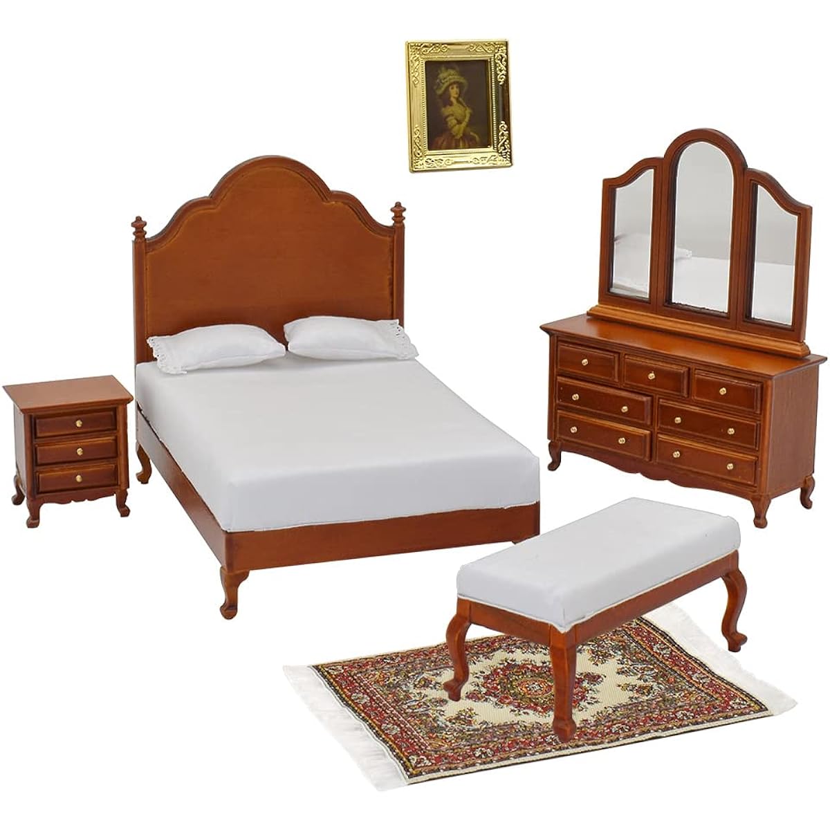 iLAND Dollhouse Furniture and Accessories for Dollhouse Bedroom Neo Classics (Walnut Color)