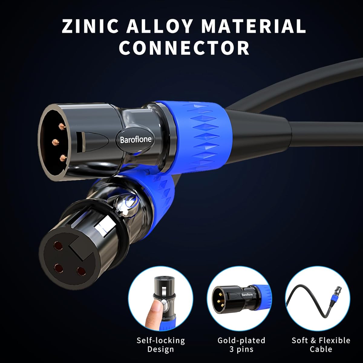 Baroflone XLR Cable 50ft 2 Pack XLR Male to Female Microphone Cable Gold Plated 3 Pin Microphone Cable Compatible with Microphone for Stage Lighting Speaker