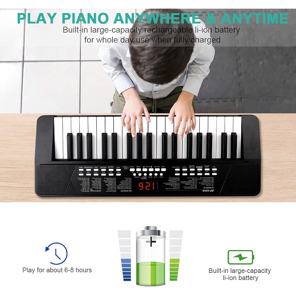 Piano Keyboard for Beginners 37 Keys Portable Electronic Keyboard Piano with Built-in Rechargeable Battery Kids Piano with Headphone Jack for Learning Instruments 3 4 5 6 7 Boys Girls Gift