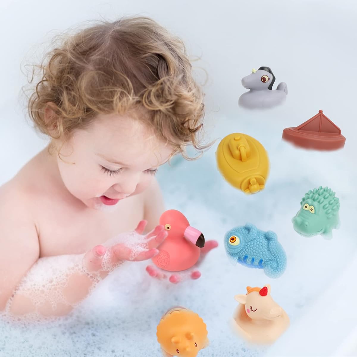 October LUV Baby Bath Toys for Toddlers/Infants 6-12-18 Months, Pack of 9, Squirting Silicone Ocean Animal Bathtub Float Toys, Water, Encourage Baby's Sensory Exploration, Learning Skills, Bathroom