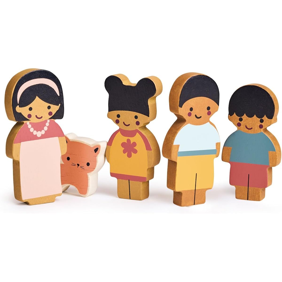 mentari Doll Family with Cat - Enhances Creative Storytelling Dollhouse with Artisan Wooden Dolls - Adventures Await with This Adorable Dollhouse Family - For Ages 12M and Up