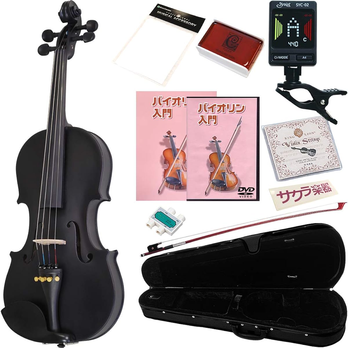 Hallstatt Violin V-12/BK 4/4 Size Violin Sakura Instrument Original Beginner Introductory Tuner Set