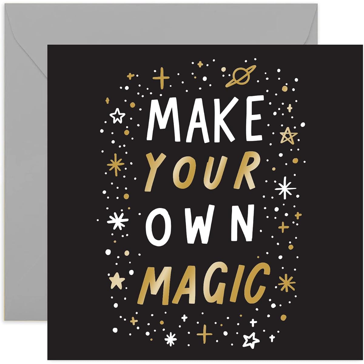 Old English Co. Make Your Own Magic Card - Bold Gold Foil Good Luck Encouragement Card | Well Done Job Congratulations Card for Men and Women | Blank Inside & Envelope Included